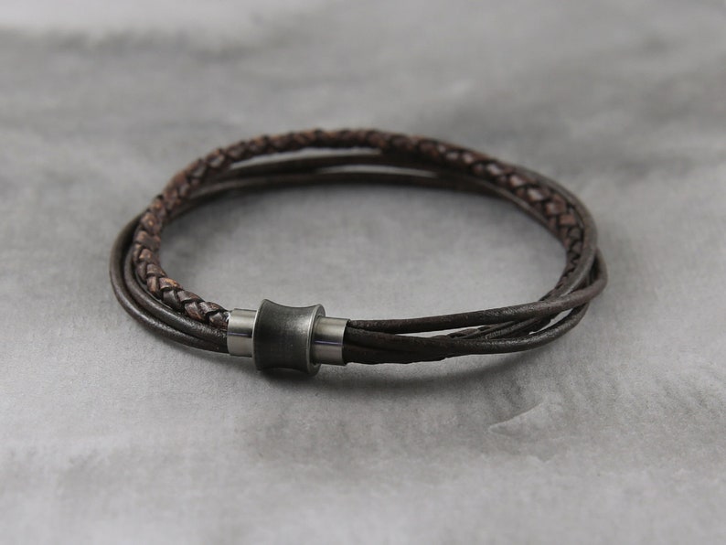 Multilayer brown leather bracelet for women, men leather bracelet with magnetic clasp, rustic leather bracelet for men or women, image 9