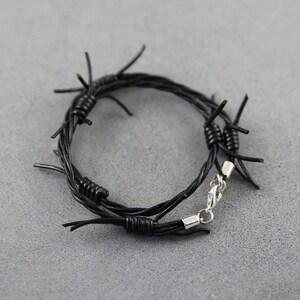 Barbed wire bracelet, steampunk leather bracelet, unisex bracelet, black bracelet, leather punk bracelet, wrap bracelet image 2