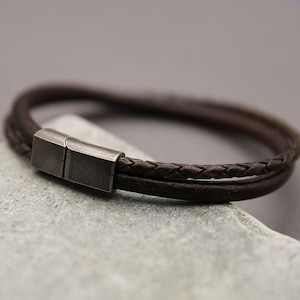 Men's Leather Bracelet with Stainless Steel Clasp Trendy and Masculine Look image 8