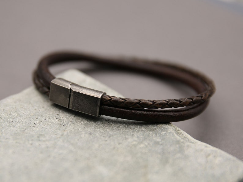 Men's Leather Bracelet with Stainless Steel Clasp Trendy and Masculine Look image 8