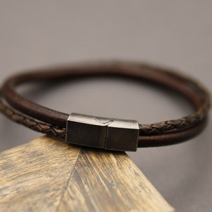 Men's Leather Bracelet with Stainless Steel Clasp Trendy and Masculine Look image 4