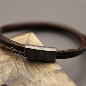 Men's Leather Bracelet with Stainless Steel Clasp Trendy and Masculine Look image 7