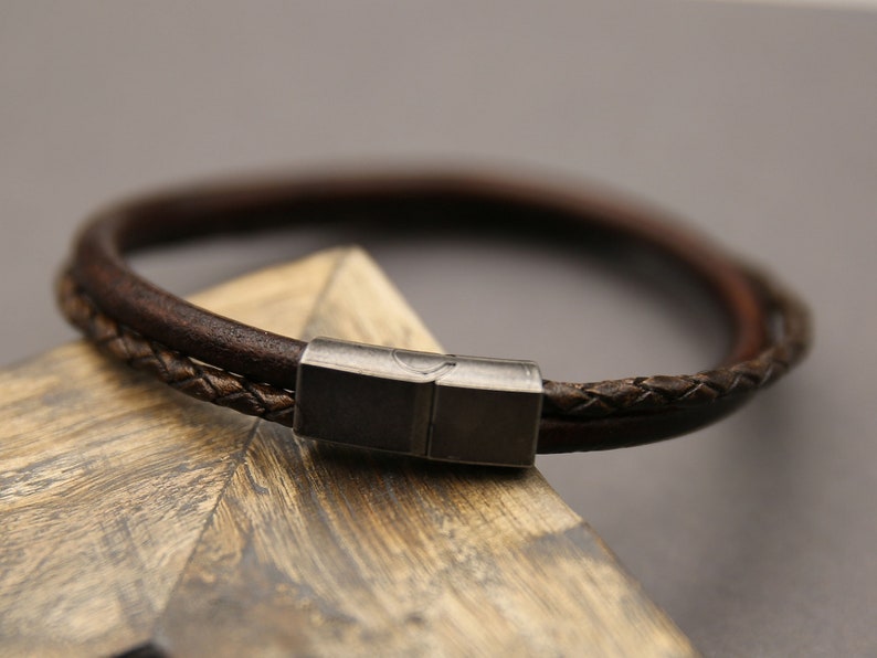 Men's Leather Bracelet with Stainless Steel Clasp Trendy and Masculine Look image 7