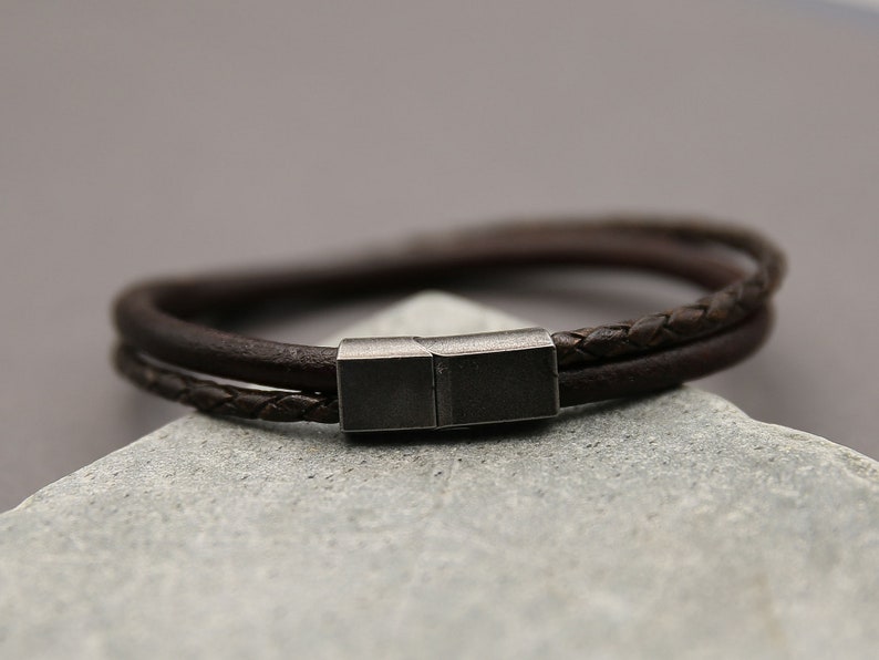 Men's Leather Bracelet with Stainless Steel Clasp Trendy and Masculine Look image 9