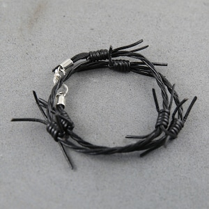 Barbed wire bracelet, steampunk leather bracelet, unisex bracelet, black bracelet, leather punk bracelet, wrap bracelet image 8