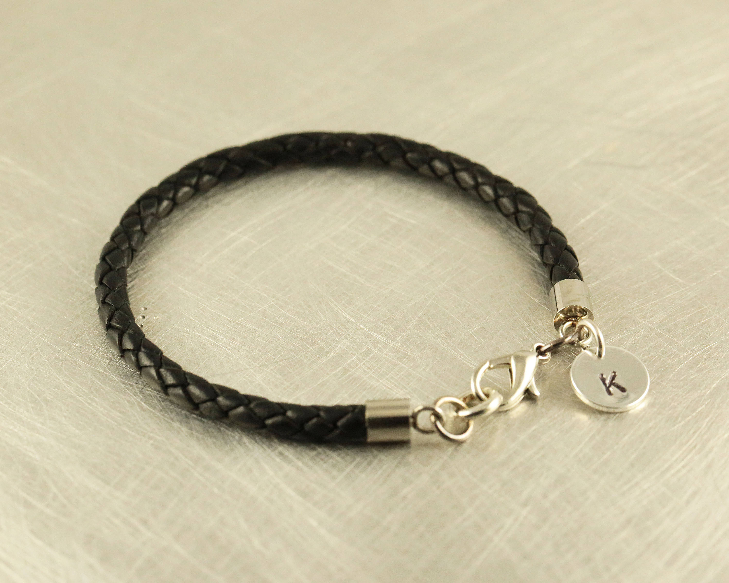 Black Braided Leather Personalize Bracelet Custom Bracelet - Etsy