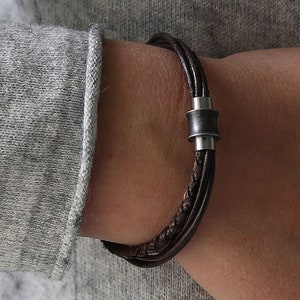 Multilayer brown leather bracelet for women, men leather bracelet with magnetic clasp, rustic leather bracelet for men or women, image 8