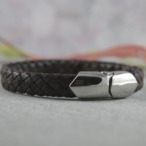 Braided leather with stainless steel sturdy magnetic clasp bracelet for men, anniversary gift from wife, men leather bracelet