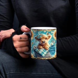 Emballage pour tasse Vache Highland PNG | La vie peut arriver, le café aide | Motif sublimation 11 oz 15 oz | Mug vache mignonne image 3