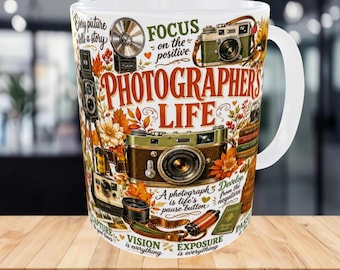 Photographer Life Mug Design, Photography Mug Wrap, Camera Lover Gift, Photographer Coffee Mug, Vintage Camera Sublimation Design 15oz 11oz