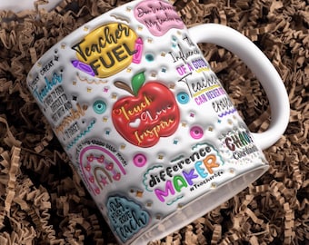 Puffy Teacher Mug 3d Inflated Wrap Around Digital Mug Designs, Sublimation PNG, 11oz & 15oz, Teacher Life, Teacher Affirmations, Teacher Cup