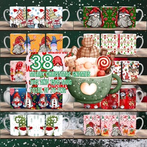 38 Christmas Gnome Mug Wrap Around Digital Mug Design, 11oz & 15oz, Sublimation PNG, High-Quality, Merry Christmas, Happy New Year, Gnomes
