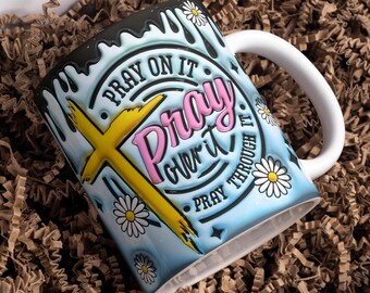 Pray on it Mug Wrap Around Digital Mug Designs, 11oz & 15oz, Sublimation PNG, Bible Quotes, Religious Christian Mug