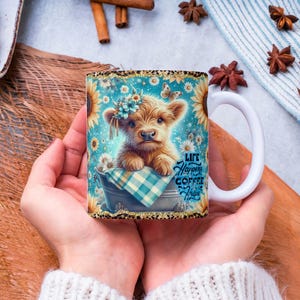 Emballage pour tasse Vache Highland PNG | La vie peut arriver, le café aide | Motif sublimation 11 oz 15 oz | Mug vache mignonne image 5