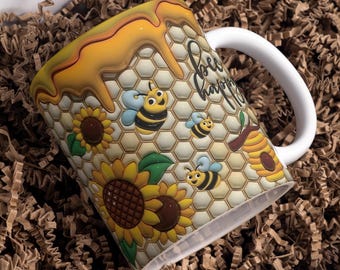 Be Happy, Honey Bee Mug Wrap Around Digital Mug Designs, Sublimation PNG, 11oz & 15oz, Bee Mug, Honey Mug, Sweet Mug, Cute Mug, Bees Mug