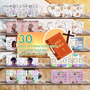 30 Bible Affirmations Mug Wrap Around Digital Mug Design, 11oz & 15oz, Sublimation PNG, High-Quality, Bible Quotes, Religious Mug