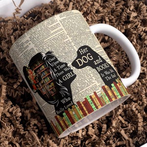 Book Lover, Dog Lover Mug Wrap Around Digital Mug Designs, Sublimation PNG, 11oz & 15oz, Book Lover, Book Worm, Book Reader, Dog Mom Mug
