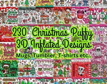 230 Christmas Puffy 3D Inflated Designs, For Mugs, Tumblers, Sublimation, T-shirt, Decoration, Instant Download