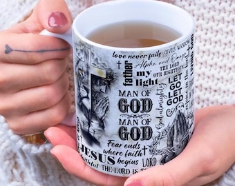 Mann Gottes-Becher-Wrap-Around-Digital-Becher-Designs, 11 Unzen 15 Unzen, Sublimation PNG, Bibel-Zitate, religiöse christliche Tasse, christliche Affirmationen