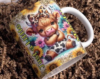 Juste un peu de mauvaise humeur, tasse vache Highland enveloppante, conceptions de tasse numérique, sublimation PNG, 11 oz et 15 oz, tasse humeur, mignon bébé vache Highland tasse