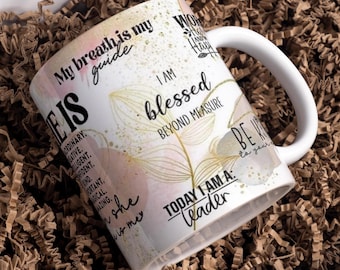 Daily Affirmations Mug Wrap Around Digital Mug Designs, 11oz & 15oz, Sublimation PNG, Self Love Mug, Self Reminders Mug, Life Quotes Cup