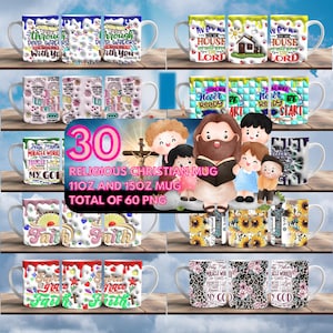 30 religiöse christliche Tasse Wrap rund digitales Becher-Design, 11 Unze 15 Unze, Sublimation PNG, hohe Qualität, Bibelzitate, religiöse Tasse