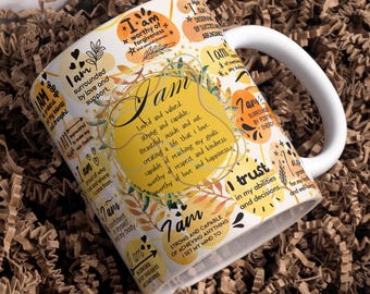 I am Mug Wrap Around Digital Mug Design, 11oz & 15oz, Sublimation PNG, Daily Reminders, Believe in Yourself, Daily Self Love Affirmation Mug