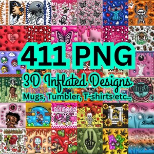 411 Aufgeblasene 3D aufgeblasene Designs, für Tassen, Becher, Sublimationsdruck, T-Shirt, Dekoration, Instant Download
