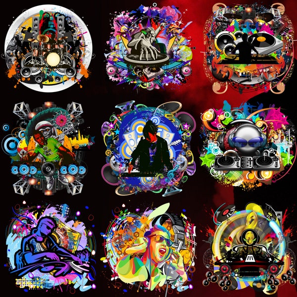 Colorful Art Digital Graphic Design Music Disco DJ Clipart PNG Bundle 15 download for T-shirt Canva Pillow for Digital Printing