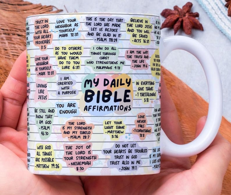 My Daily Bible Affirmations Mug Wrap Around Digital Mug Designs, 11oz & 15oz, Sublimation PNG, Bible Affirmations, Religious Christian Mug image 1