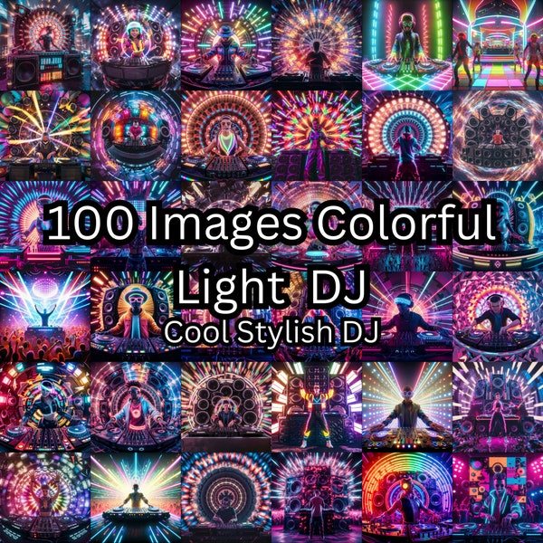 100 Cool DJ Colorful Lights, Music Disco DJ, Images for T-shirt, Pillow, Wall, Poster, Stickers, Projects Digital Printing, Instant Download