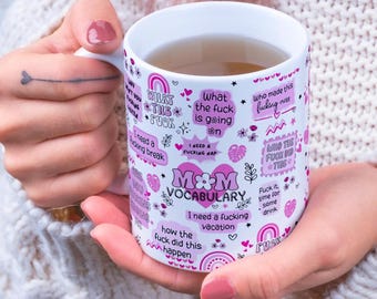Taza con vocabulario para mamás, diseños digitales envolventes, 11 oz y 15 oz, PNG para sublimación, La mejor mamá, Vida de mamá, Afirmaciones para mamás, Taza divertida para mamás