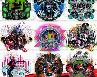 Cool Colorful Art Digital Graphic Design Music Disco DJ Clipart PNG Bundle 5 download for T-shirt Canva Pillow for Digital Printing