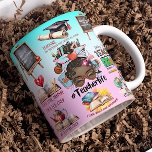 Teacher Life Mug Wrap Around Digital Mug Designs, Sublimation PNG, 11oz & 15oz, Teacher Affirmation Mug, Teacher Appreciation Gift Cup