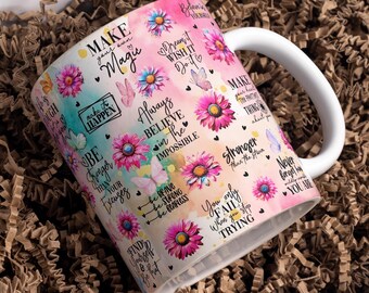 Taza digital envolvente "Siempre cree en lo imposible", 11 oz y 15 oz, sublimación PNG, cree en ti mismo, afirmación diaria