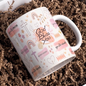 God Bless You Mug Wrap Rund Digitales Becherdesign, 11 Unzen 15 Unzen, Sublimationsdruck PNG, Bibelzitat, religiöser Becher, christliche Affirmationen