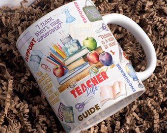 Taza "Vida del Maestro", diseño envolvente digital, sublimación PNG, 325 ml y 433 ml, "Vida del Maestro", taza con afirmaciones diarias para el maestro