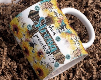 She is Strong, Proverbs 1-25 Mug Wrap Around Digital Mug Designs, 11oz & 15oz, Sublimation PNG, Bible Quotes, Religious Christian Mug
