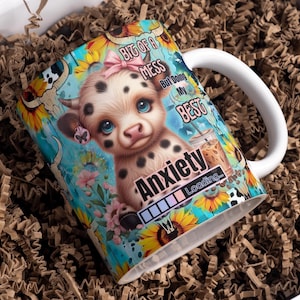 Bit of a Mess, Doing my Best, Highland Cow Mug Wrap Around Digital Mug Design, Sublimation PNG, 11oz & 15oz, Anxiety, Cute Highland Cow Cup