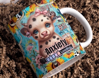 Un peu de bazar, je fais de mon mieux, tasse vache Highland Wrap Around Mug numérique, sublimation PNG, 11 oz et 15 oz, anxiété, jolie tasse vache Highland