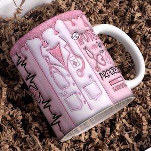 Pielęgniarka w trakcie pracy 3d nadmuchany owijany cyfrowy kubek wzory, sublimacja PNG, 11oz i 15oz, życie pielęgniarki, student pielęgniarstwa, zabawny kubek pielęgniarki