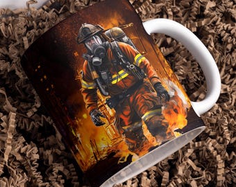 Hero Fire Fighter Mug Wrap Around Digital Mug Designs, Sublimation PNG, 11oz & 15oz, Fireman Cup, Firemen, Hero Mug,
