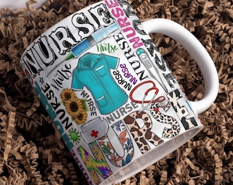 Nurse Mug Wrap Around Digital Mug Designs, Sublimation PNG, 11oz & 15oz, Nurse Vibes, Nursing Mug, Nurse Life Cup