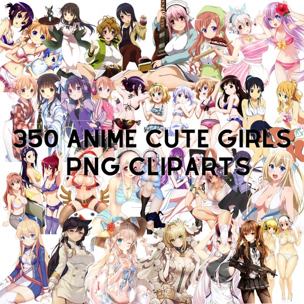 350 schattige anime meisjes sexy vrouwen digitale clipart, PNG, transparante achtergrond, T-shirts, stickers, decoratie, uitnodiging, Instant Download