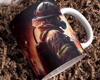 Fire Fighter Mug Wrap Around Digital Mug Designs, Sublimation PNG, 11oz & 15oz, Fireman Cup, Firemen, Hero Mug,