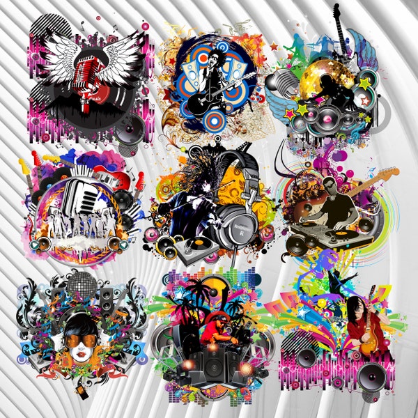 Bunte Kunst Digitales Grafikdesign Musik Disco DJ Clipart PNG Bundle 9 Download für T-Shirt Canva Kissen für Digitaldruck