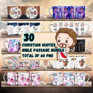 30 Christian Mug Wrap Around Digital Mug Design, 11oz & 15oz, Sublimation PNG, High-Quality, Bible Quotes, Religious Mug