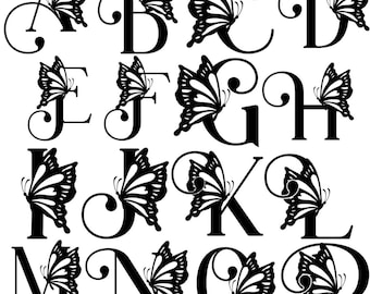 Butterfly Alphabet PNG SVG, Monogram Letter Clipart, Elegant Butterfly Initials, Floral Butterfly Letters, Cricut Cut File, Sublimation