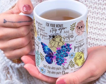 Positive Affirmations Mug Wrap Around Digital Mug Design, 11oz & 15oz, Sublimation PNG, My Daily Affirmations, Self Worth, Positive Vibe