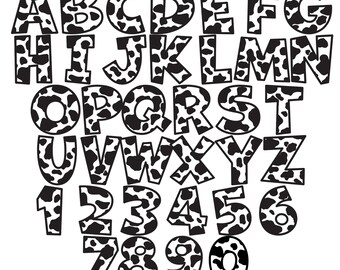 Cow Print Alphabet PNG SVG, Western Cowhide Letters & Numbers, Farmhouse Monogram Clipart, Cow Print Font, Sublimation Design, Cricut